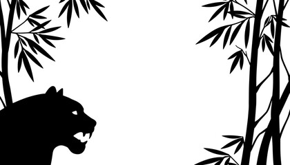 Tiger silhouette with bamboo on white background, Chinese New Year theme