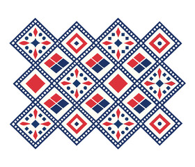 Bold geometric diamond pattern in red, blue and white, Abstract tile background for digital and print design