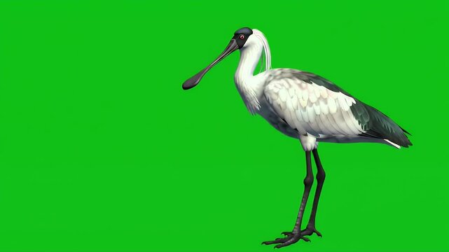 Spoonbill Bird Isolated on Green Screen Background