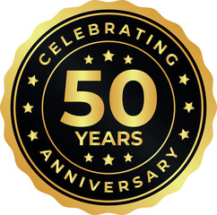 50th anniversary gold badge with elegant celebration label design