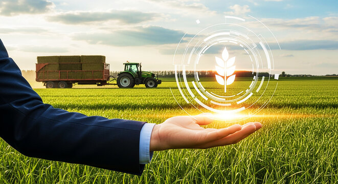 Smart Agriculture & Sustainable Farming: Hand Holding Digital Crop Icon, Symbolizing Agritech, Precision Farming, Food Security, and Modern Agricultural Innovation