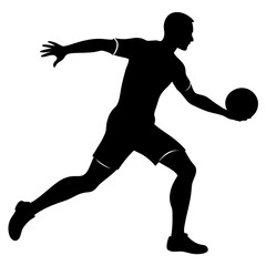 Running man holding ball silhouette vector illustration