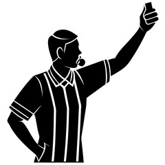 Referee raising a card in a game silhouette vector illustration