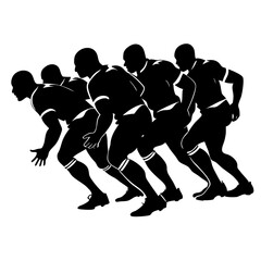 Rugby players running forward in formation silhouette vector illustration