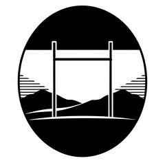 Landscape view through window frame silhouette vector illustration