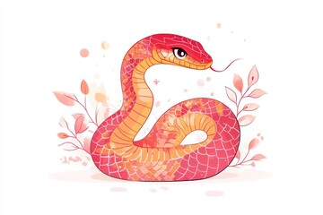 Fototapeta premium Chinese zodiac snake art illustration colorful.