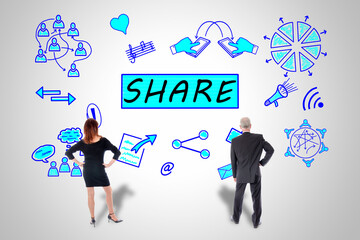 Share concept watched by business people
