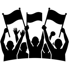 Crowd holding flags protest demonstration silhouette vector illustration
