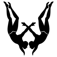 Synchronized swimming acrobatic position silhouette vector illustration