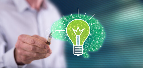 Man touching an idea concept