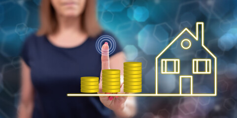Woman touching a real estate investment concept