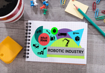 Robotic industry concept on a notepad