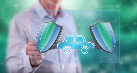 Man touching a car insurance concept