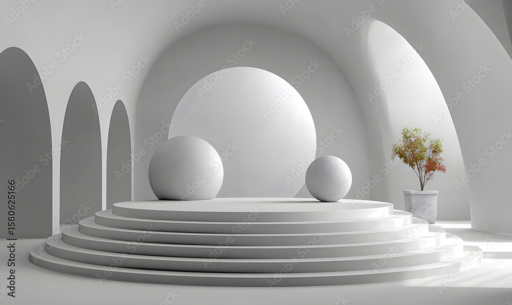 Poster abstract white geometry shape background. podium minimalist mock up scene. 3d rendering. 3d render d