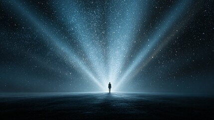 Solitary Figure Under Starry Night Lights