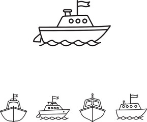 Fototapeta premium Simple outlined boats set on white background for nautical travel and transportation themes