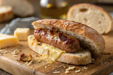 A flavorful sausage sandwich with cheese, perfect for a hearty lunch.