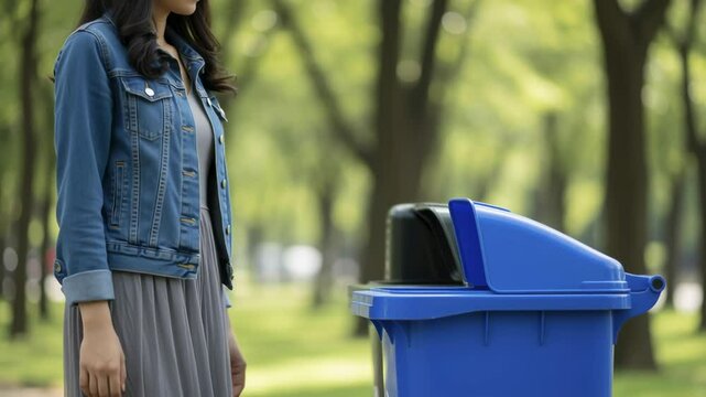 Environmental action responsible waste disposal in a park urban setting lifestyle shot close-up view promoting sustainability