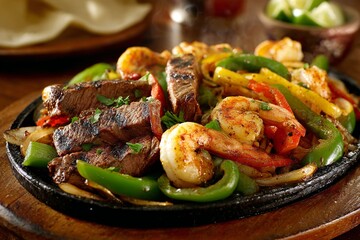 Sizzling Steak and Shrimp Fajitas