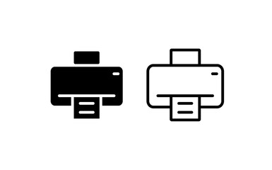 Printer icon set, Solid and outline printer symbols, Print machine device icons, Office technology graphic, Minimal vector print icon collection, vector illustration.