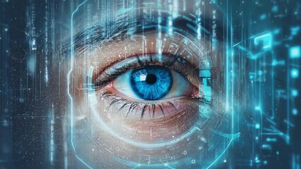 Captivating close-up of a human eye blended with futuristic digital technology, embodying the concepts of artificial intelligence and advanced data processing. - Powered by Adobe