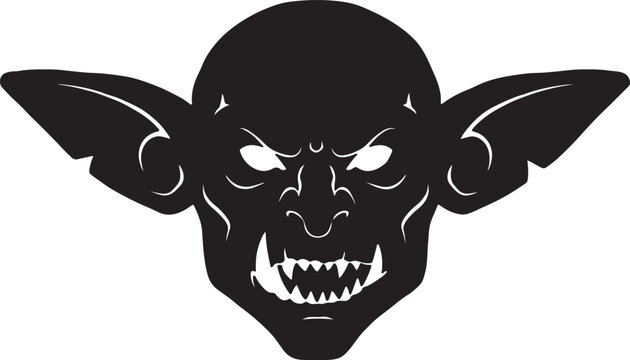 Vector illustration of a fierce goblin face with sharp teeth and large pointed ears