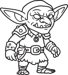Obraz premium Vector illustration of a grumpy goblin cartoon character in fantasy armor and attire