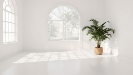 Spacious Minimalist Interior with White Walls and Natural Sunlight – Modern Tranquil Home Design