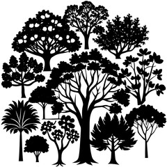 Fototapeta premium Big Set of Tree Silhouettes – Vector Illustration of Trees from Various Natural Zones