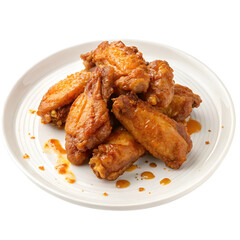 Pile of Chicken Wings on White Plate Isolated on White Background
