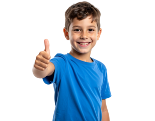 young boy showing thumbs up
