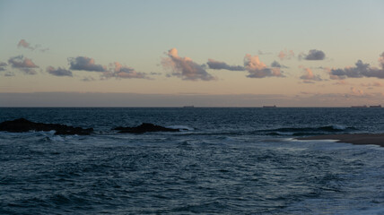 Relaxing view of a dense sea, against a cloudy sky in the background. Environment. Winter month....