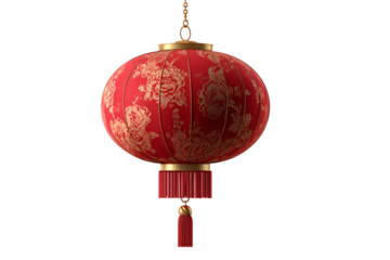Elegant Red Chinese Lantern with Gold Floral Design Hanging Decoration