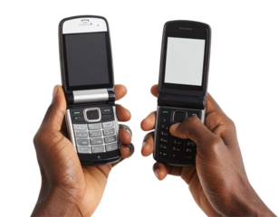 Untitled design - Black Male Hands Holding Flip Phone Open, Front-Facing Grip, Transparent Background