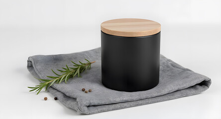 Dark Spice Jar with Cork Stopper on Soft Linen Napkin