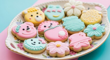 Colorful decorated sugar cookies with icing
