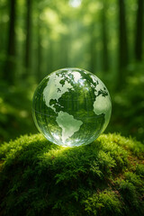 Eco-Friendly Nature Concept with Glass Earth in Forest