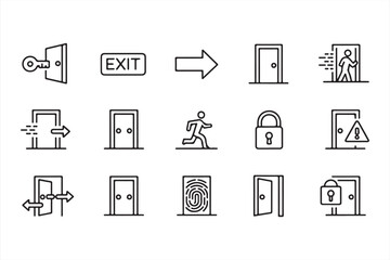 A series of vector icons representing locks, keys, and doors, ideal for security, safety, and access content.

