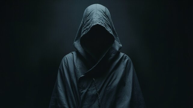 Hacker, Mysterious Figure in Hood, Dark and Dramatic Portrait, Shadowy Silhouette.