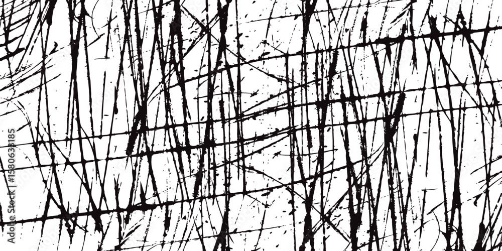 Aufkleber Abstract Black Ink Splatter and Scratch Lines Texture on White Background