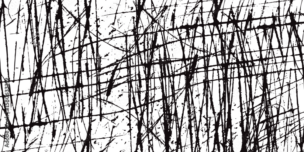 Aufkleber Abstract Black Ink Splatter and Scratch Lines Texture on White Background