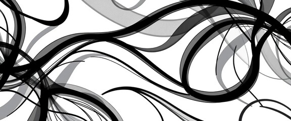 Abstract vector seamless pattern of flowing organic black lines on white background,  modern,  design