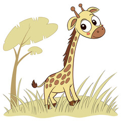 Fototapeta premium A cute giraffe stands near a tree in the savanna vector
