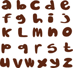 Hand drawn lowercase alphabet in bold brown style