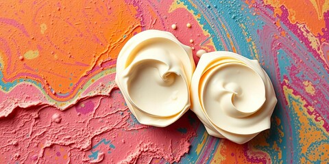 Cream samples on vibrant backdrop, showcasing texture and color,   color backgrounds,   product photography