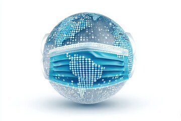 Global pandemic concept. A digital globe wearing a protective face mask.