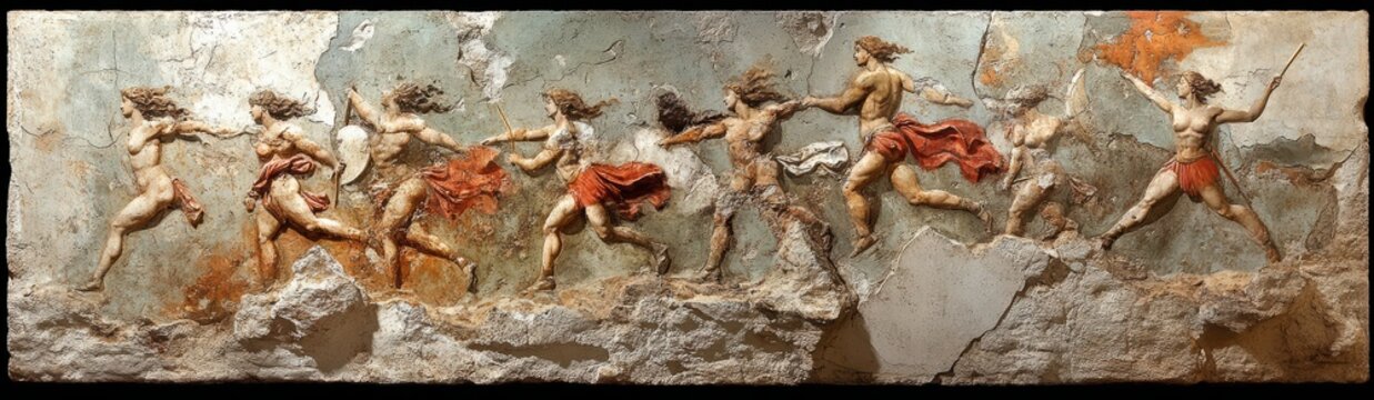 Ancient Greek Heroic Figures Depicted in Classical Mural Art