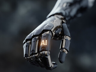 AIの文字が光るロボットの手と未来的テクノロジーイメージ