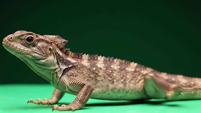 Basilisk Lizard Portrait on Green Backdrop