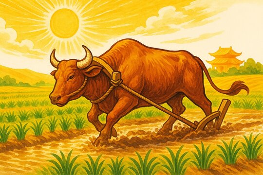 strong ox plowing rice field.jpg